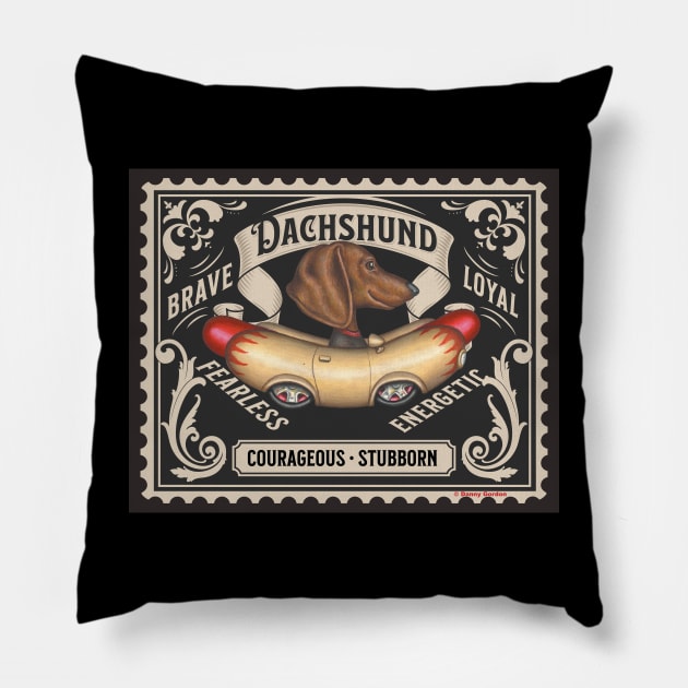 Cute Funny Doxie Dachshund Wiener Dog Stamp Design Pillow by Danny Gordon Art