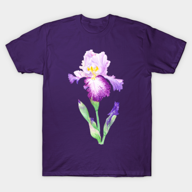 Watercolor Purple Iris Flower - Watercolor - T-Shirt