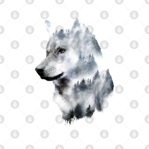 Dramabite Double exposure wolf surreal wildlife animal by dramabite