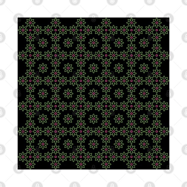 Green and pink flower pattern on vlack background, version 12 by iulistration