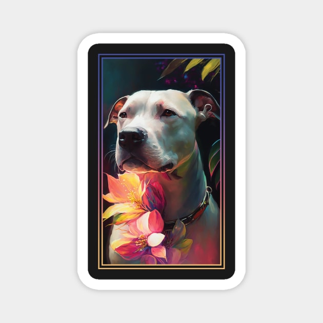 American Staffordshire Terrier Pitbull Vibrant Tropical Flower Tall Digital Oil Painting Portrait  7 Magnet by ArtHouseFlunky