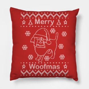 Cute Dog says Merry Woofmas on Ugly Christmas Sweaters Pillow