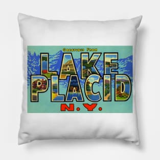 Greetings from Lake Placid, NY. - Vintage Large Letter Postcard Pillow