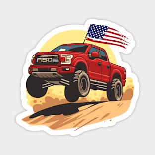 F150 car truck offroad jump on desert red Magnet