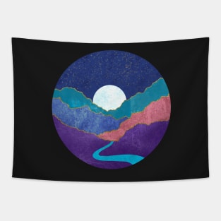 Abstract Moonlit Mountain Landscape Tapestry