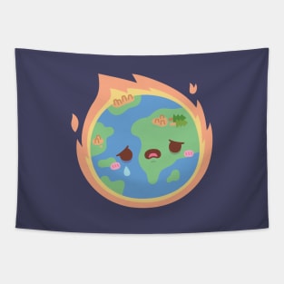 Sad Earth On Fire Global Warming Tapestry