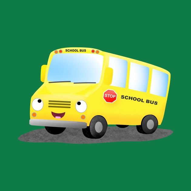 Cute happy yellow school bus cartoon by FrogFactory