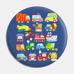 Cars and Trucks with Planes, Helicopter and Boat for Kids Pin