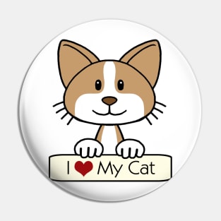 Brown and White Cat - I Love My Cat Pin