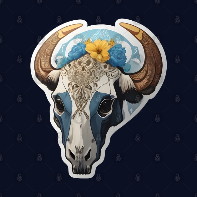 Beautiful cow skull with flower by Spaceboyishere