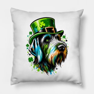 German Wirehaired Pointer Celebrates St. Patrick's Day Pillow