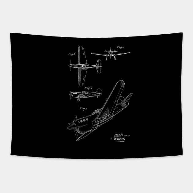 Airplane Vintage Patent Hand Drawing Tapestry by TheYoungDesigns