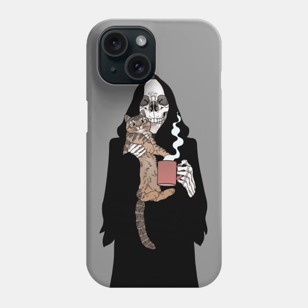 Grim Reaper, Coffee & Cat friend Phone Case by tiina menzel