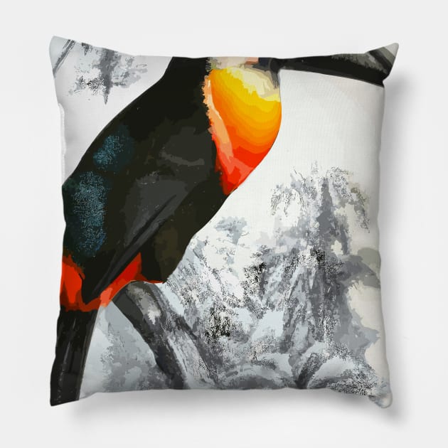 Tucan in Black White Jungle Pillow by maxcode