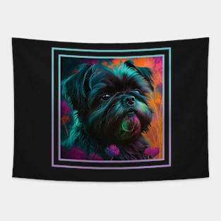 Fancy Affenpinscher Dog Vibrant Tropical Flower Digital Oil Painting Portrait Tapestry