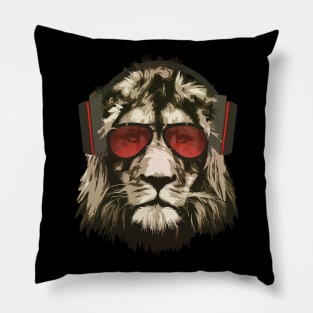 Cool Lion Sunglasses Lion Headphones Lion Vector Graphics Pillow