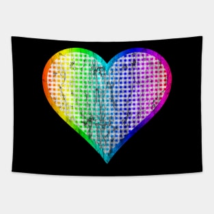 Distressed Rainbow Gingham Heart Tapestry