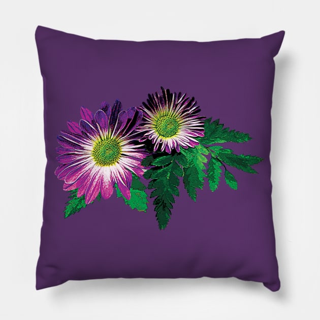 Daisies - Magenta and White Daisies and Ferns Pillow by SusanSavad