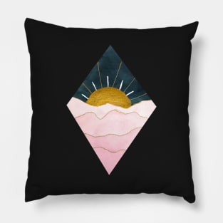 Diamond Pink and Gold Sunset (dark background) Pillow