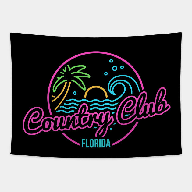 Neon Beach Country Club Florida Tapestry by walaodesigns