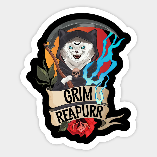 Grim Reapurr Death Kitty Grim Reaper Sticker Teepublic
