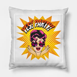 Happy Girl in Glasses and Wording Yes Party Pillow