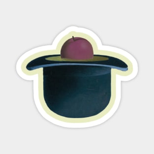 A single plum floating in perfume served in a man's hat Magnet