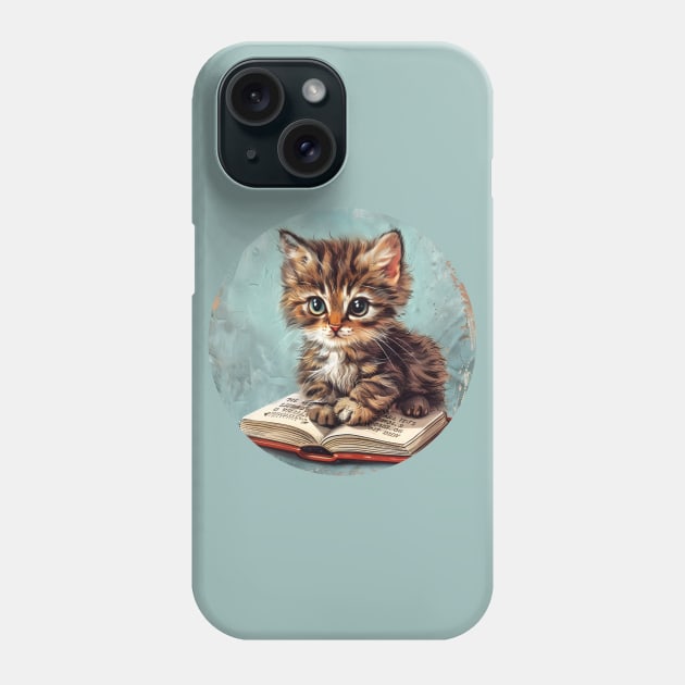 Cute cat reading book children illustration Phone Case by beangeerie