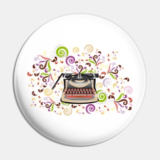 Creative typewriter in retro style with colorful swirls Pin