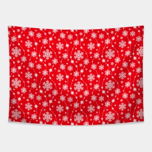 Bright Red and Winter White Snowflakes Pattern Tapestry