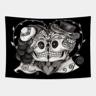 Sugar skull couple love skull day of the dead. Tapestry