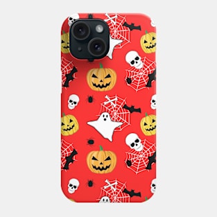 Spooky Halloween Pattern on Red Background Phone Case