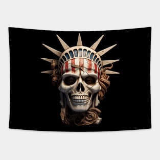 Death Skull Statue Of Liberty Tapestry