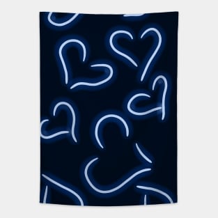 Neon Hearts Blue Tapestry