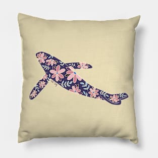 Floral Whale - muted cool colors Pillow