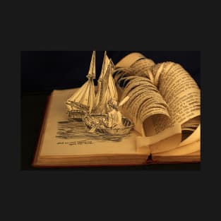 Treasure Island book sculpture. Still no soul appeared upon her decks. T-Shirt