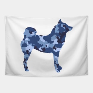 Lilly the Shiba Inu Silhouette - Blue Camo on White Tapestry