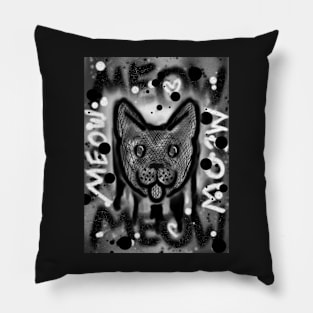 Spray Paint Cat V3 (Black & White) Pillow