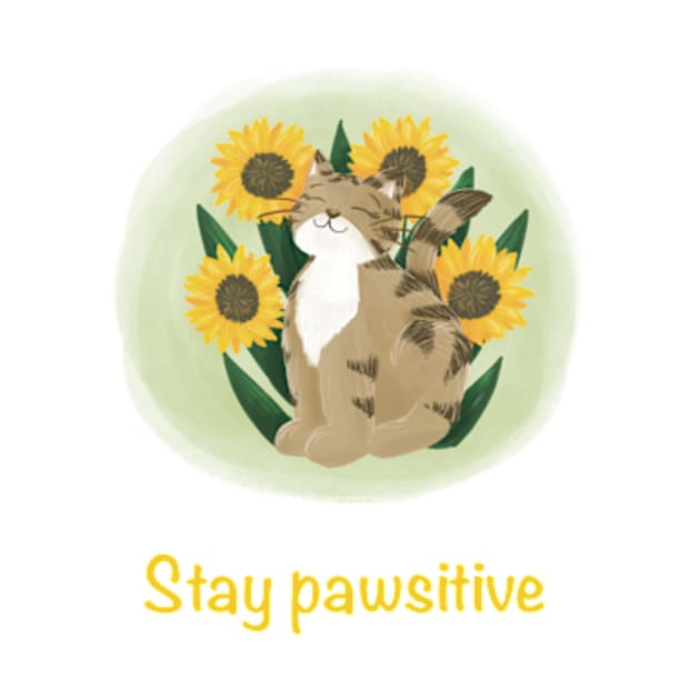 Stay pawsitive cat and sunflowers by AbbyCatAtelier