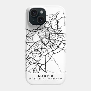 MADRID SPAIN BLACK CITY STREET MAP ART Phone Case