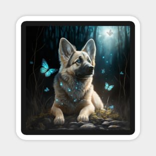 Wolfdog And Butterflies Magnet