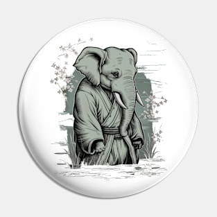 Melancholic Elephant Japanese Art Print Pin