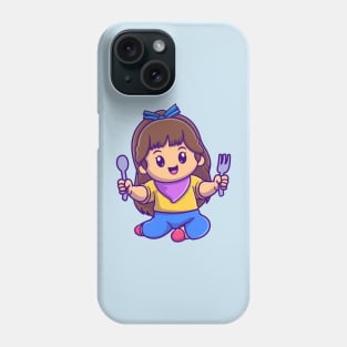 Cute Girl Holding Spoon And Fork Cartoon Phone Case