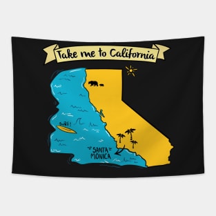 Take Me To California - Santa Monica beach graphic Tapestry