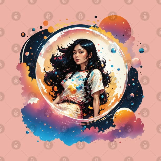 Cute Space Girl in a Bubble by Ebb And Flow