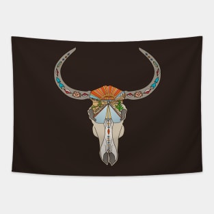 Steer Skull Southwestern Desert Landscape Retro Tapestry