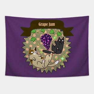 Grape Jam - Cute Cats and Grapes Canning Label Tapestry