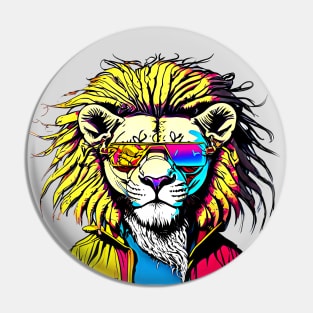 Roaring Style: A Lion's Selfie in the Concrete Jungle Pin