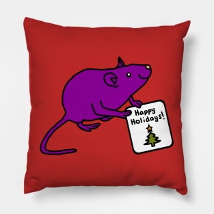Cute Christmas Rat says Happy Holidays Pillow