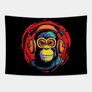 Chimp with Headphones - For Zoologists and Musicians Tapestry